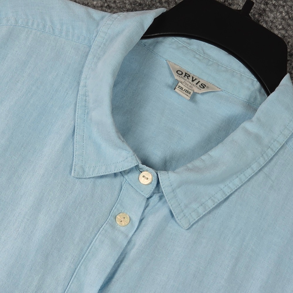 Orvis Womens XXL Linen Rayon Blend Button Up Shirt Light Blue Cowl Sleeve
